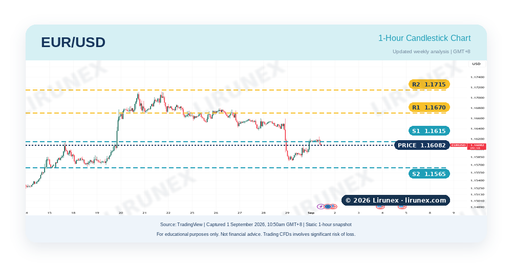 EUR/USD chart with key levels before the US ISM Manufacturing PMI, pairs to watch this week Aug 2026