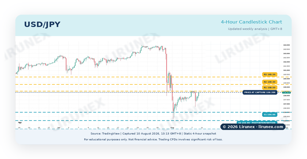 USD/JPY four-hour chart showing key support and resistance levels following currency intervention