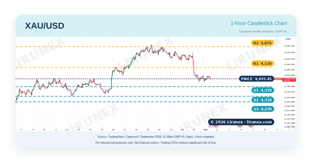 Gold XAU/USD chart with key levels before the US ISM Manufacturing PMI, pairs to watch this week Aug 2026