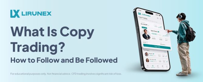 What Is Copy Trading? How to Follow and Be Followed, banner showing a mobile Copy Trading screen with a strategy provider and a follower