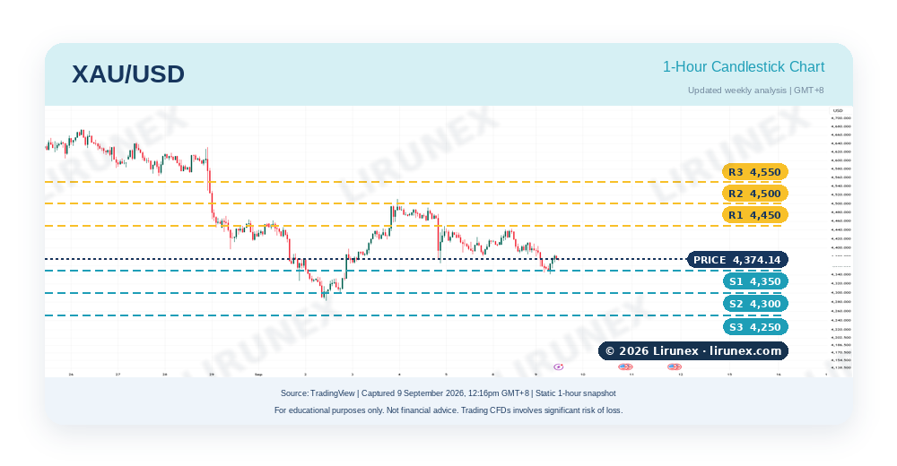 Gold XAU/USD chart with key levels before US CPI and the ECB rate decision, Sep 2026